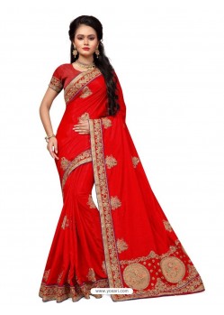 Red Silk Designer Hand Work Saree