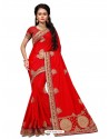 Red Silk Designer Hand Work Saree