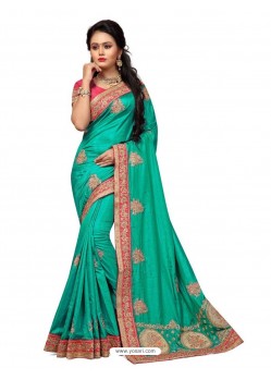 Jade Green Two Ton Silk Designer Embroidred Saree