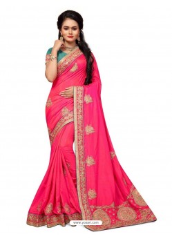 Fuchsia Two Ton Silk Designer Embroidred Saree