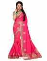 Fuchsia Two Ton Silk Designer Embroidred Saree