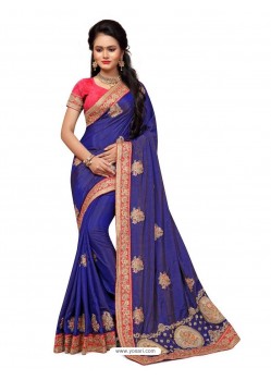 Navy Blue Two Ton Silk Designer Hand Work Saree