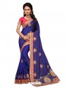 Navy Blue Two Ton Silk Designer Hand Work Saree