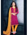 Pink And Mustard Unique Net Churidar Suit