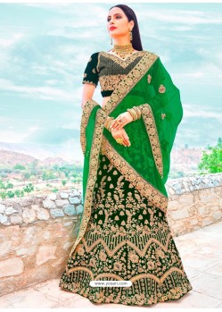 Dark Green Micro Velvet Embroidered Designer Lehenga Choli