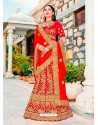 Remarkable Red Micro Velvet Embroidered Wedding Lehenga Choli