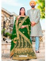 Spectacular Dark Green Micro Velvet Embroidered Wedding Lehenga Choli