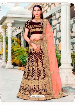 Attractive Maroon Micro Velvet Embroidered Wedding Lehenga Choli