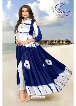 Navy Blue And White Partywear Designer Readymade Kurti