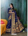 Navy Blue Traditional Banarasi Silk Designer Saree