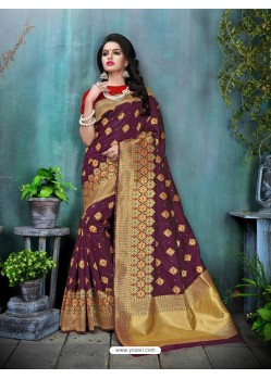 Maroon Traditional Banarasi Silk Designer Saree