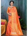 Orange Traditional Banarasi Silk Designer Saree