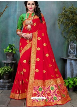 Red Traditional Banarasi Silk Designer Saree