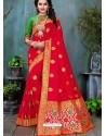 Red Traditional Banarasi Silk Designer Saree