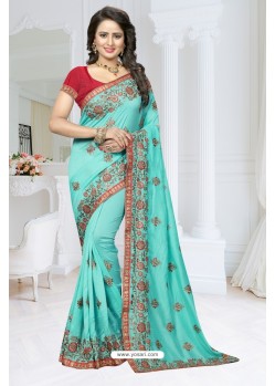 Sky Blue Fancy Soft Silk Designer Saree