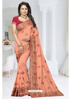 Peach Fancy Soft Silk Designer Saree