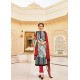 Pleasing Grey And Red Cotton Printed Straight Salwar Suit