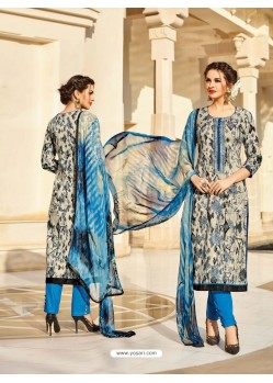 Mind Blowing Multi Colour And Blue Cotton Printed Straight Salwar Suit