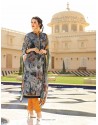 Glamorous Grey And Yellow Cotton Printed Straight Salwar Suit