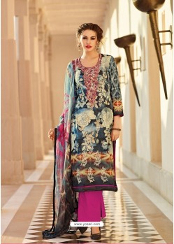 Asthetic Multi Colour And Magenta Cotton Printed Straight Salwar Suit