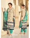 Graceful Beige And Green Cotton Printed Straight Salwar Suit