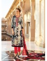 Elegant Multi Colour And Red Cotton Printed Straight Salwar Suit