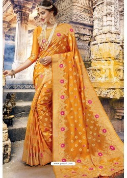 Lovely Yellow Designer Silk Saree