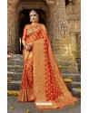 Dazzling Orange Designer Silk Saree