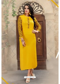 Yellow Fancy Cotton Designer Readymade Kurti