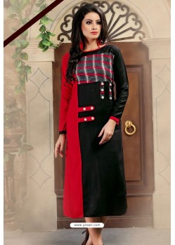 Black And Red Fancy Cotton Designer Readymade Kurti