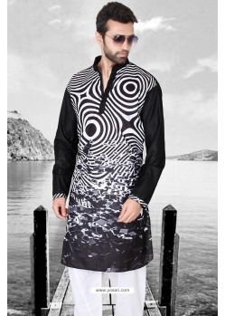 Black Cotton Polyster Designer Readymade Mens Kurta Pajama