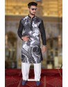 Incredible Black Cotton Polyster Designer Readymade Mens Kurta Pajama