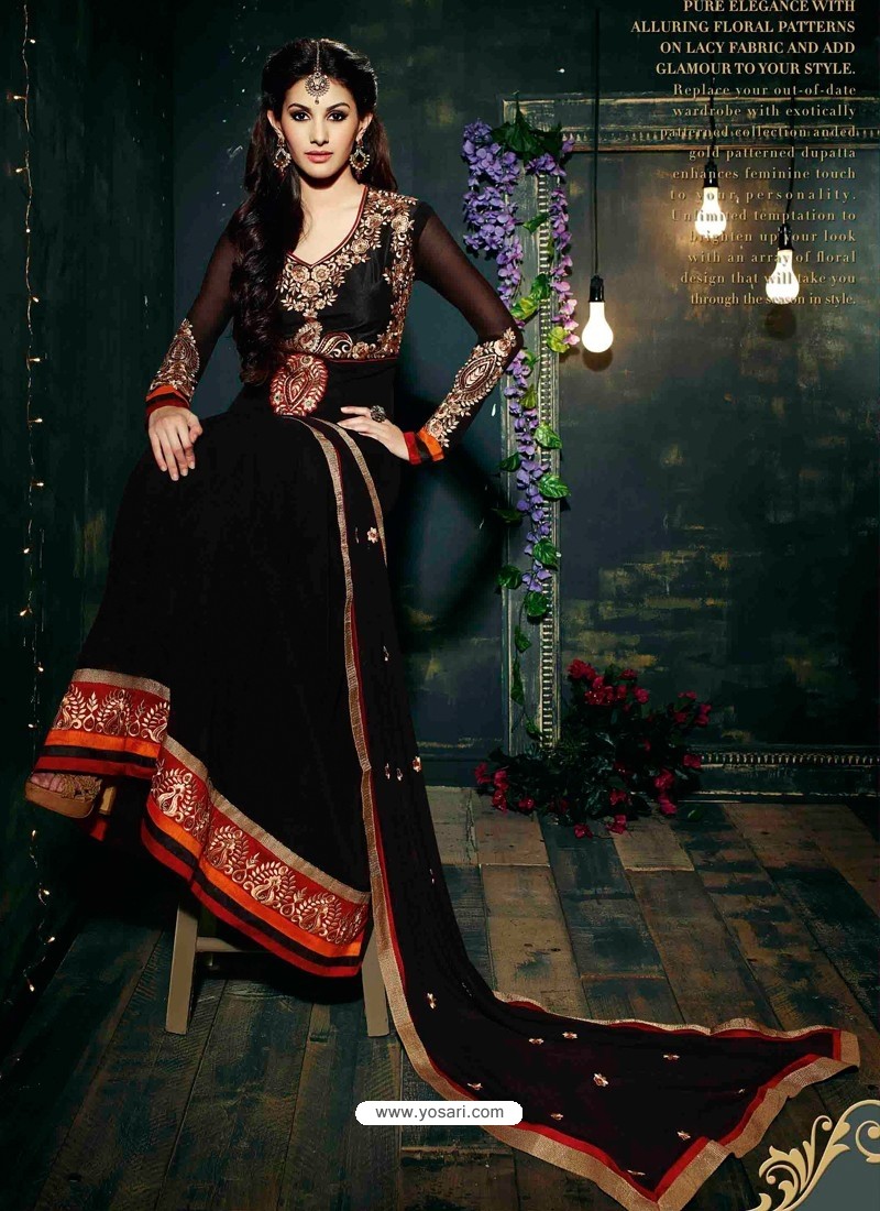 Black Embroidered Work Anarkali Suit