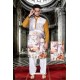 Astonishing Mustard And Multi Colour Polyster Designer Readymade Mens Kurta Pajama