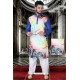 Glowing Royal Blue And Multi Colour Polyster Designer Readymade Mens Kurta Pajama