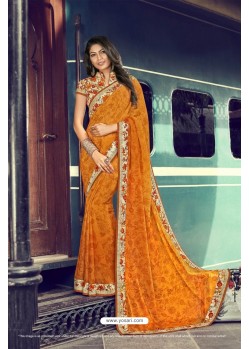 Orange Chiffon Printed Silk Saree