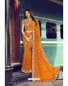 Orange Chiffon Printed Silk Saree