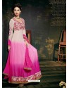 White And Pink Embroidered Work Anarkali Suit