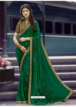 Dark Green Georgette Printed Silk Saree