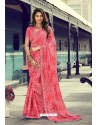 Light Pink Chiffon Printed Silk Saree