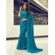 Teal Blue Georgette Printed Silk Saree