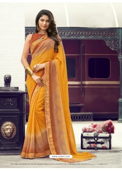 Yellow Georgette Printed Silk Saree