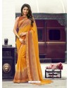 Yellow Georgette Printed Silk Saree