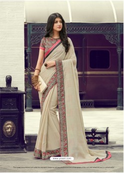 Beige Chiffon Printed Silk Saree