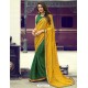 Yellow And Dark Green Chiffon Printed Silk Saree