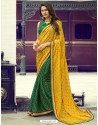 Yellow And Dark Green Chiffon Printed Silk Saree