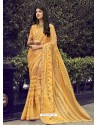 Yellow Chiffon Printed Silk Saree