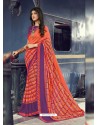 Orange Georgette Printed Silk Saree