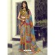 Multi Colour And Green Georgette Printed Silk Saree