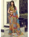 Multi Colour And Green Georgette Printed Silk Saree